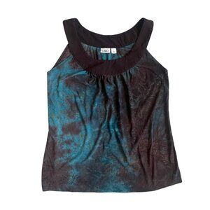 Cato Blue & Brown Floral Print Sleeveless Blouse Size Large